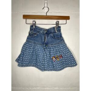 Vintage Minnie Mouse Denim Skirt Girls Size 5 Hearts Embroidered Mickey & Co